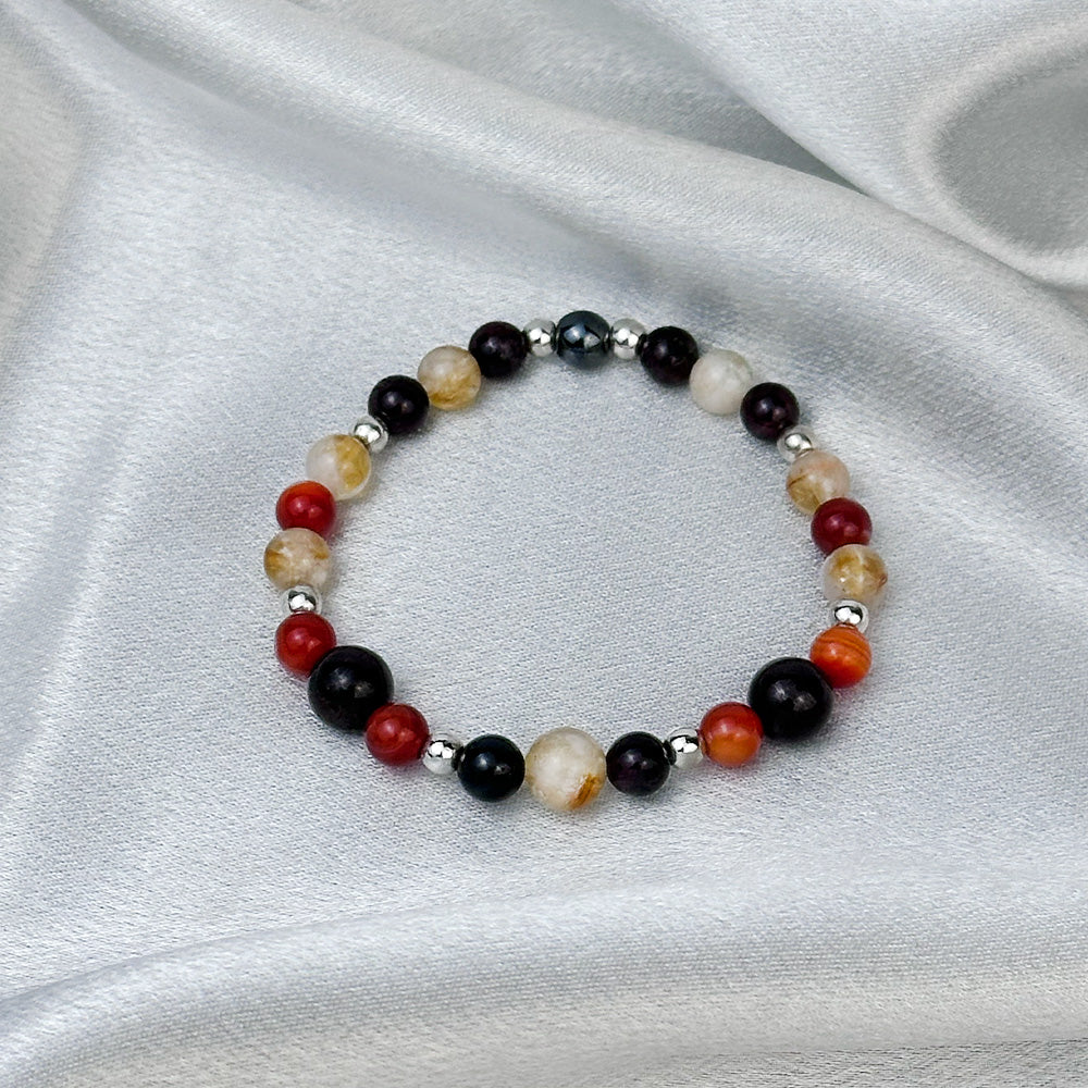 Bracelet made of natural Garnet, Carnelian, and Citrine stones on elastic thread