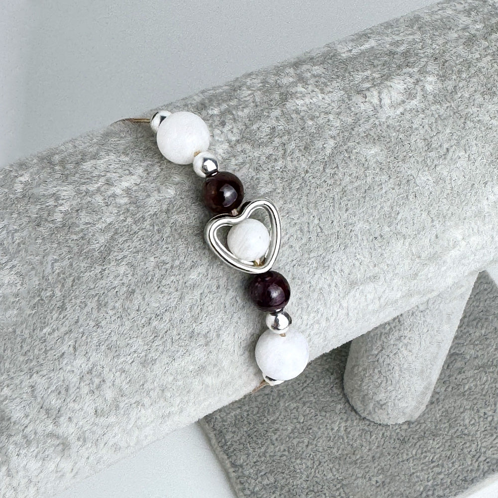 Garnet & Moonstone Bracelet on a Cord for Women