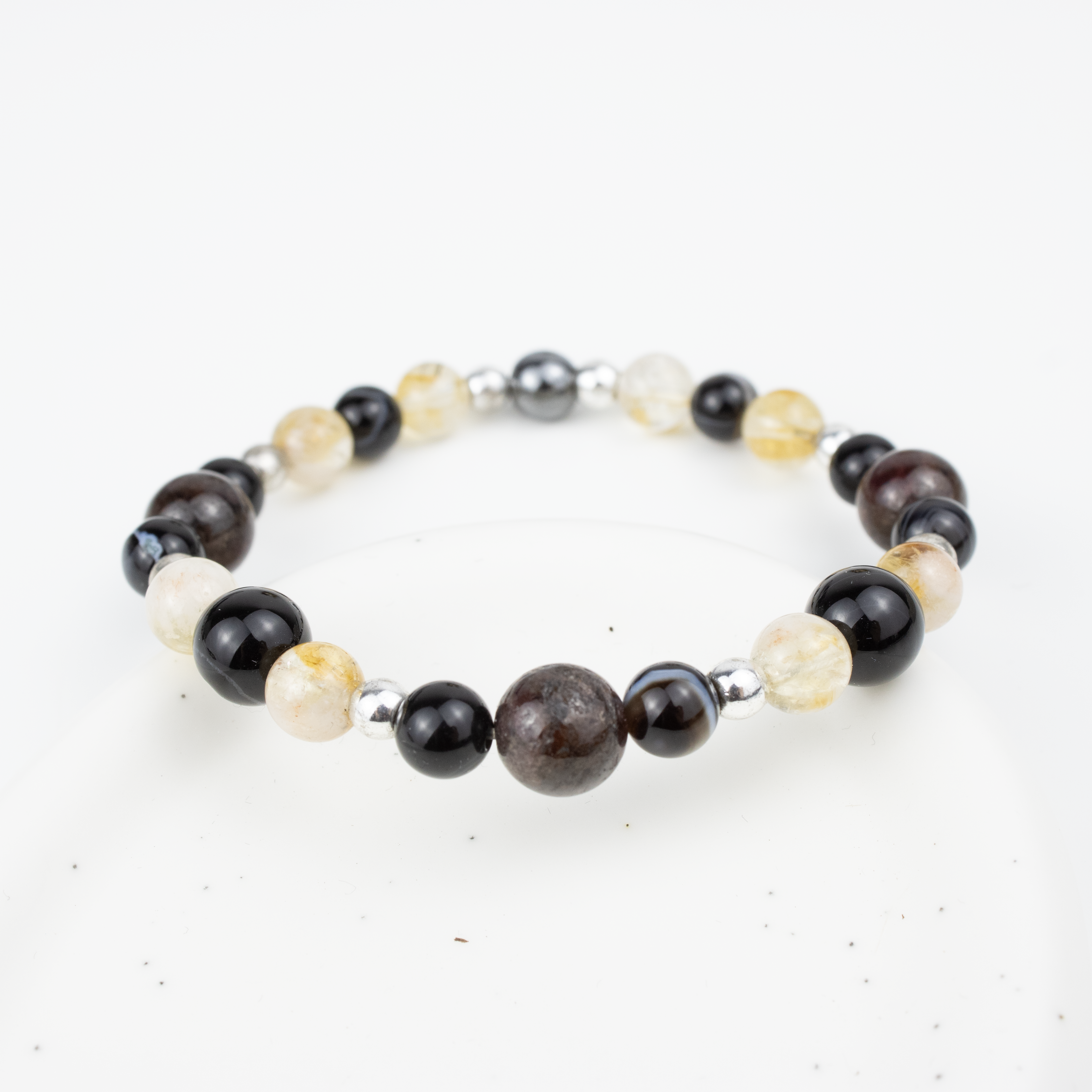 Bracelet made of natural Garnet, Agate, and Citrine stones on elastic thread