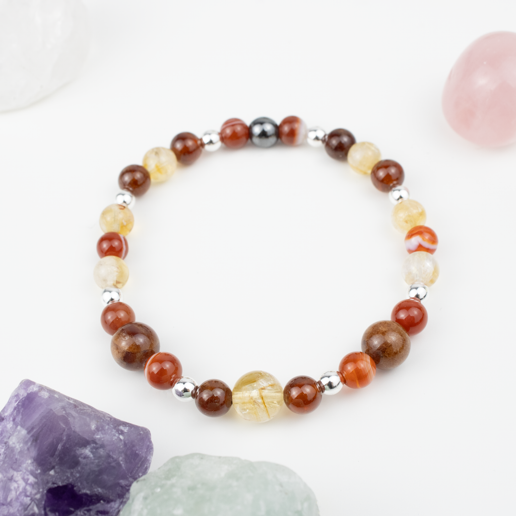 Bracelet made of natural Garnet, Carnelian, and Citrine stones on elastic thread