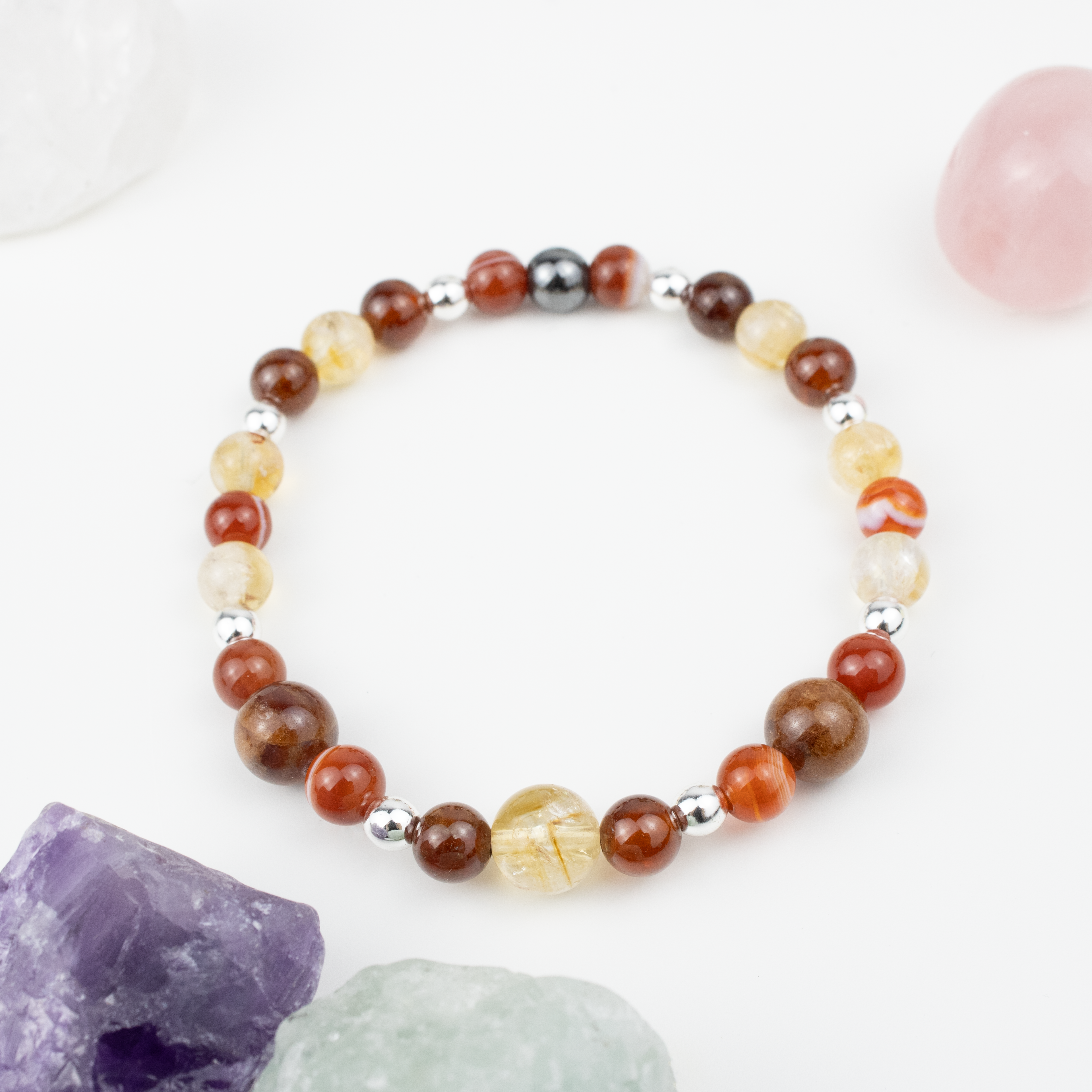 Bracelet made of natural Garnet, Carnelian, and Citrine stones on elastic thread