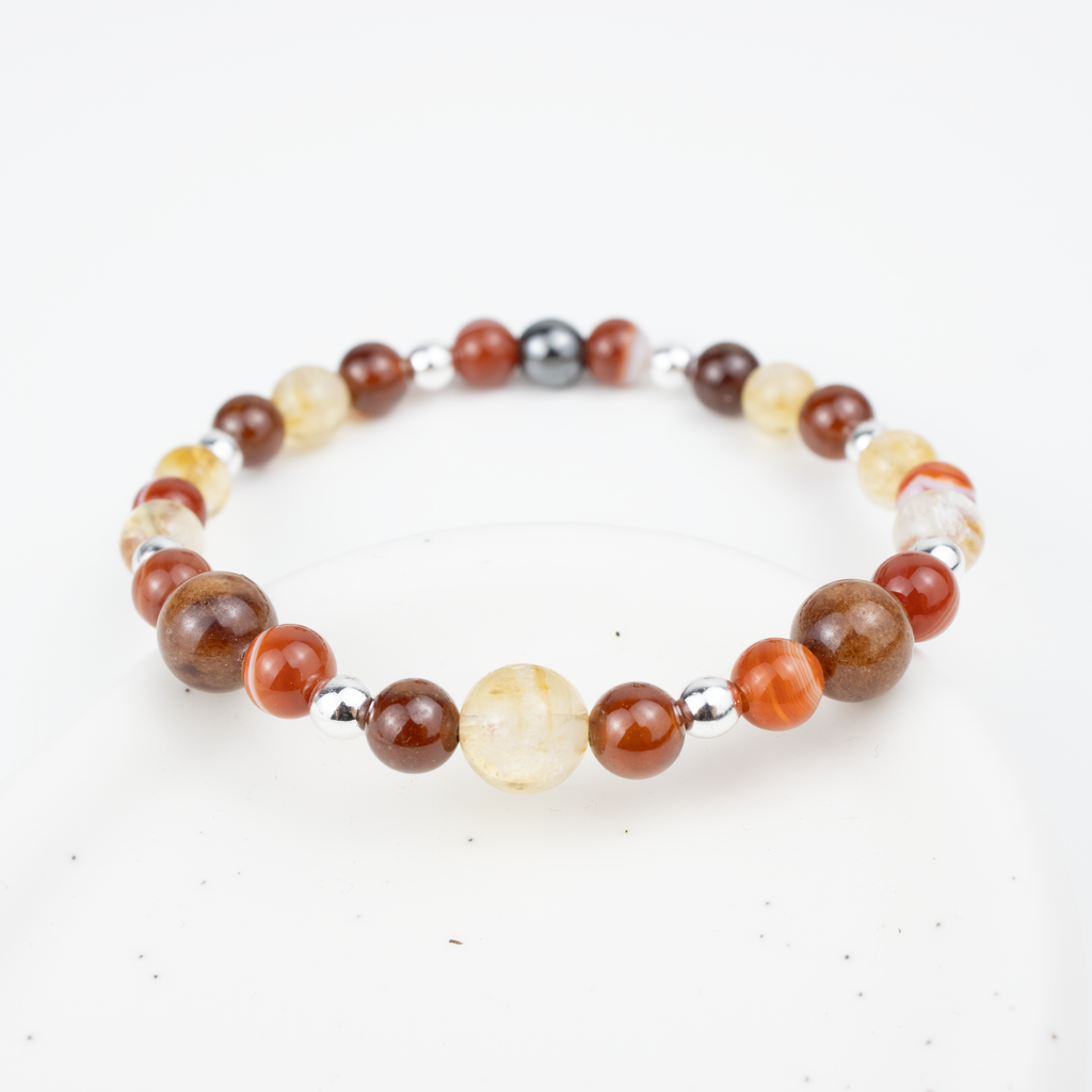 Bracelet made of natural Garnet, Carnelian, and Citrine stones on elastic thread