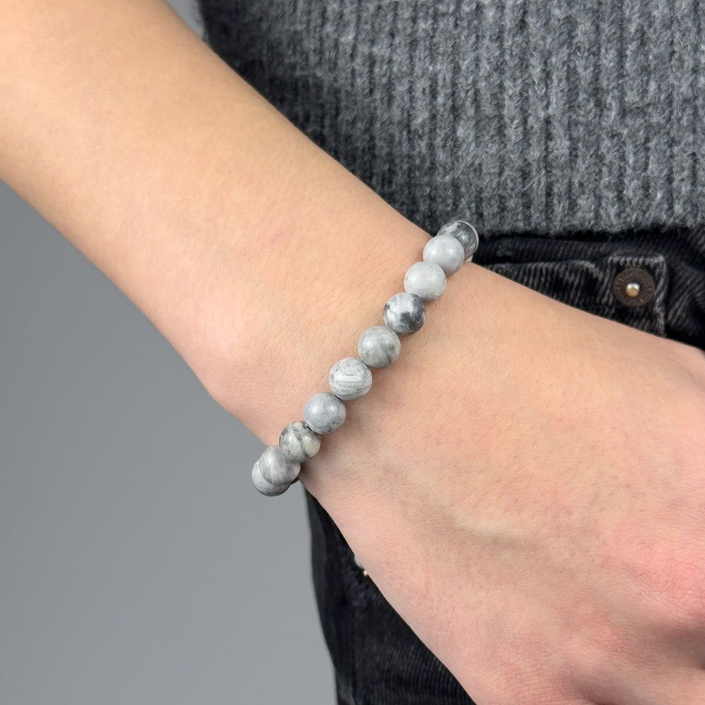 Gray Jasper Bracelet 8MM on a Cord