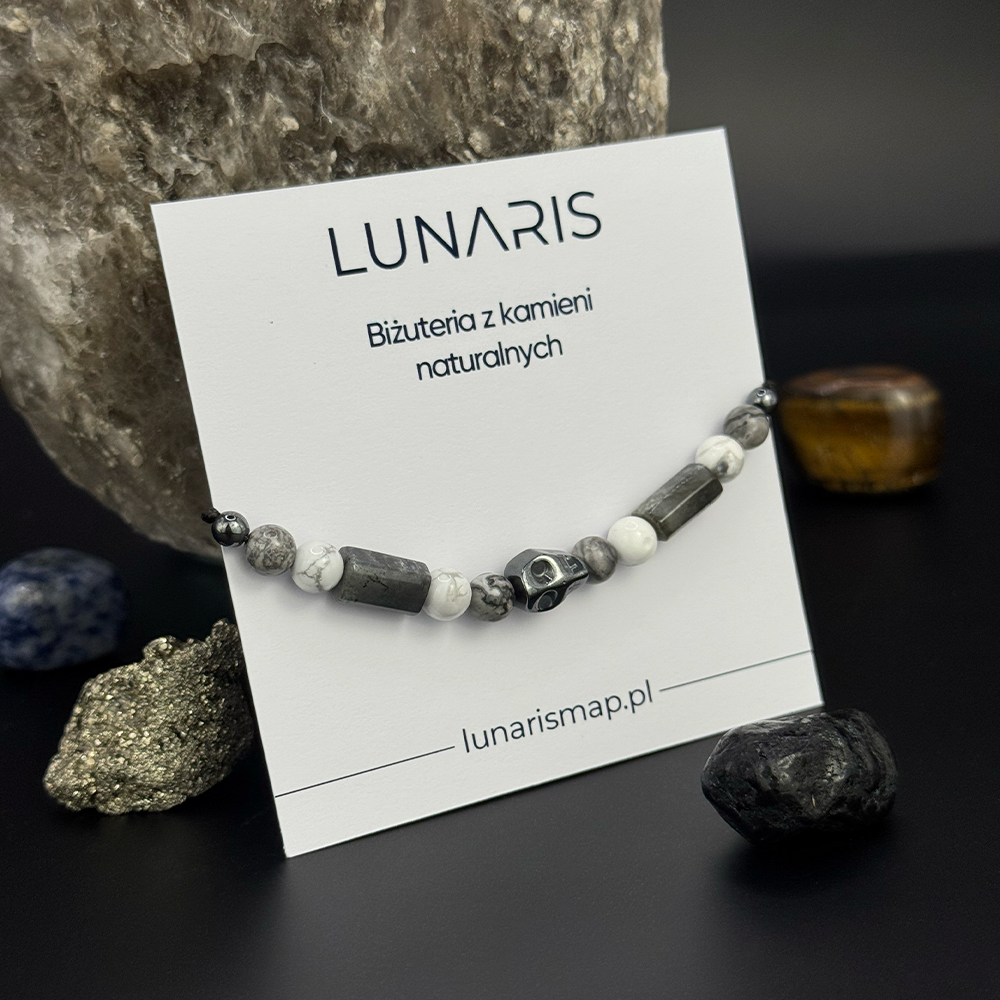 Men’s Howlite Black Labradorite Grey Jasper Bracelet