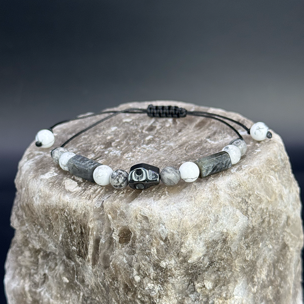 Men’s Howlite Black Labradorite Grey Jasper Bracelet