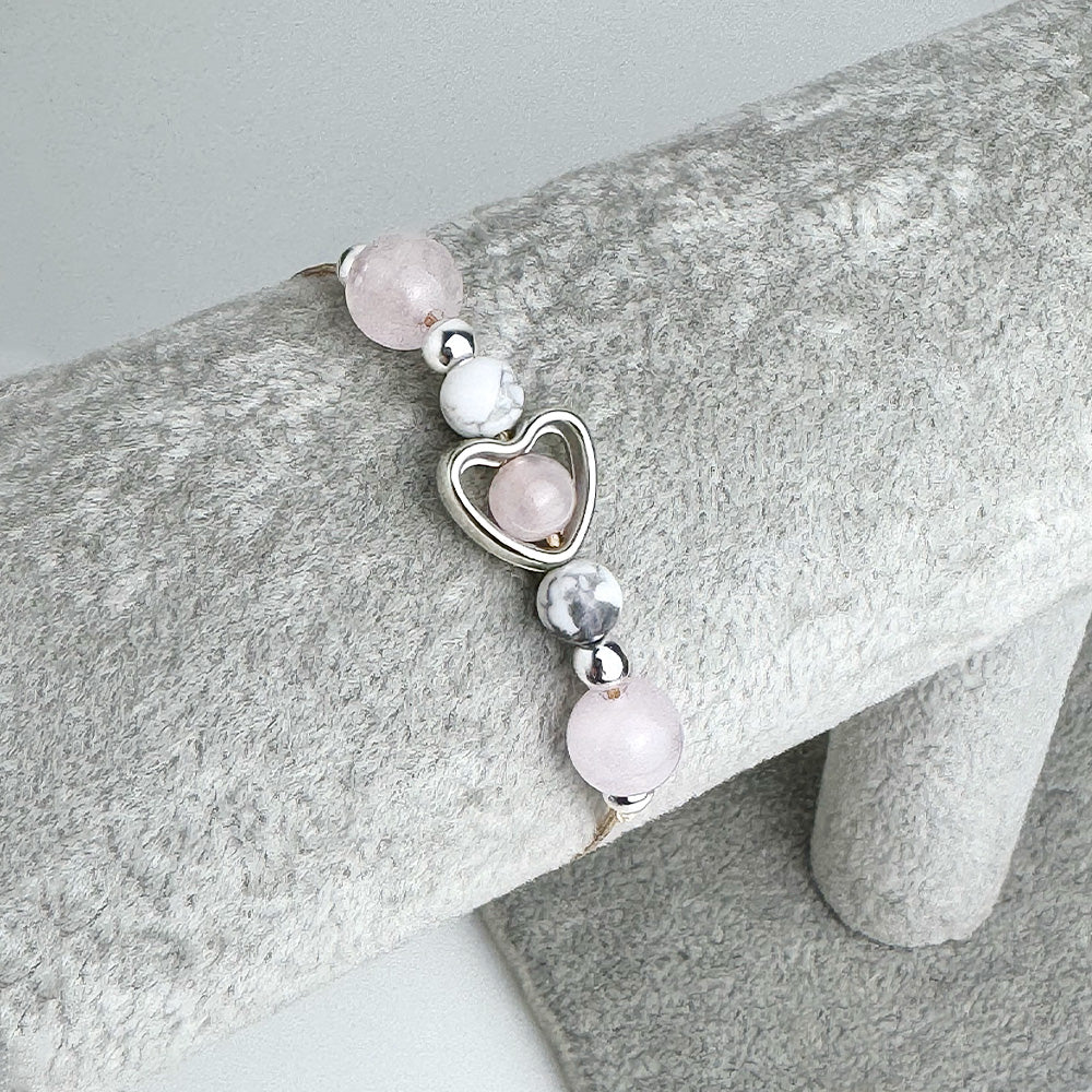 Howlite & Rose Quartz Bracelet on a Cord for Women