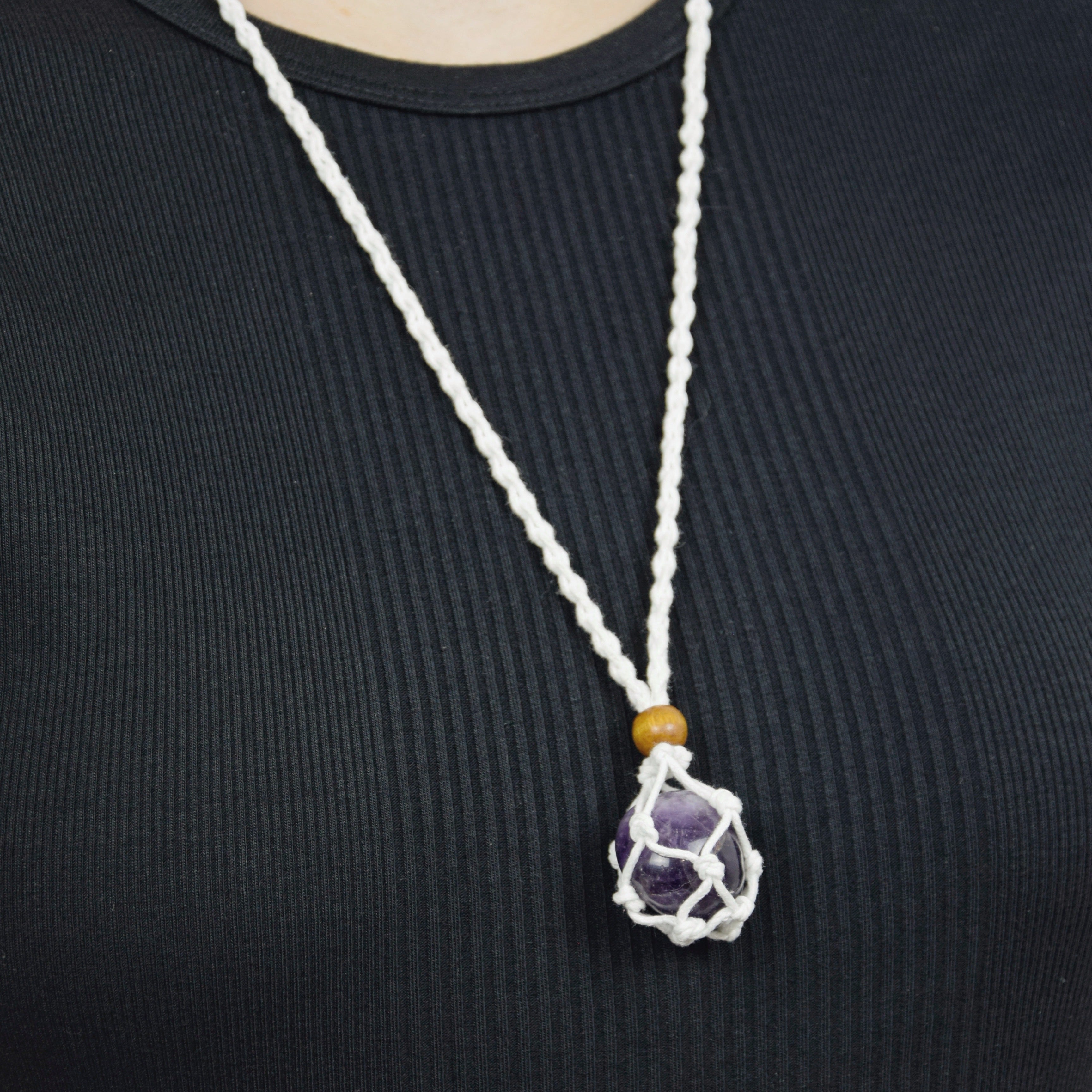 Natural Amethyst stone on an adjustable white cord