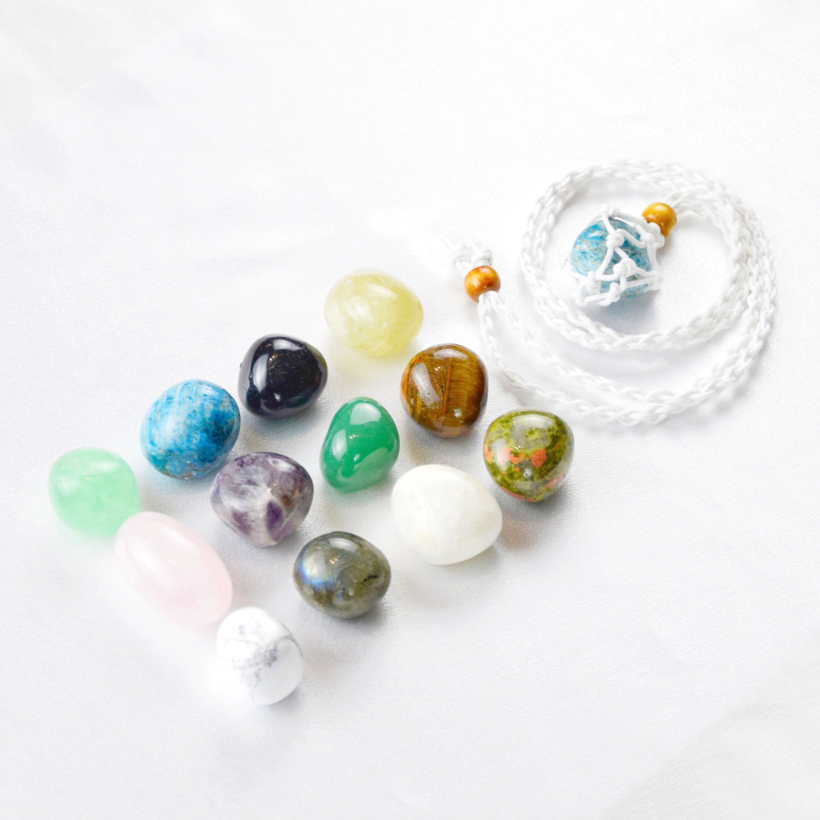 Natural Apatite stone on an adjustable white cord
