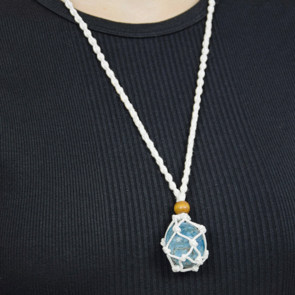 Natural Apatite stone on an adjustable white cord