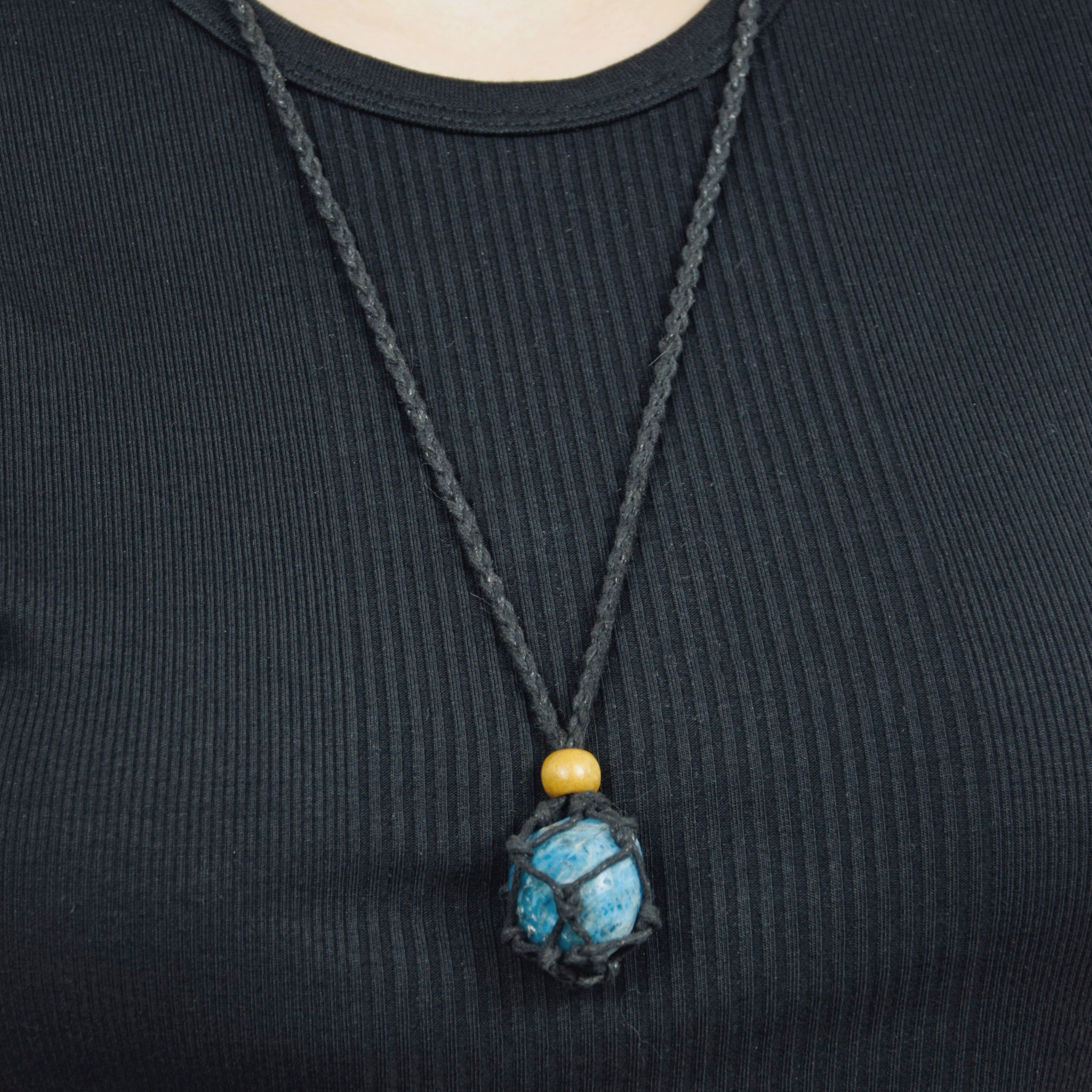 Natural Apatite stone on an adjustable black cord