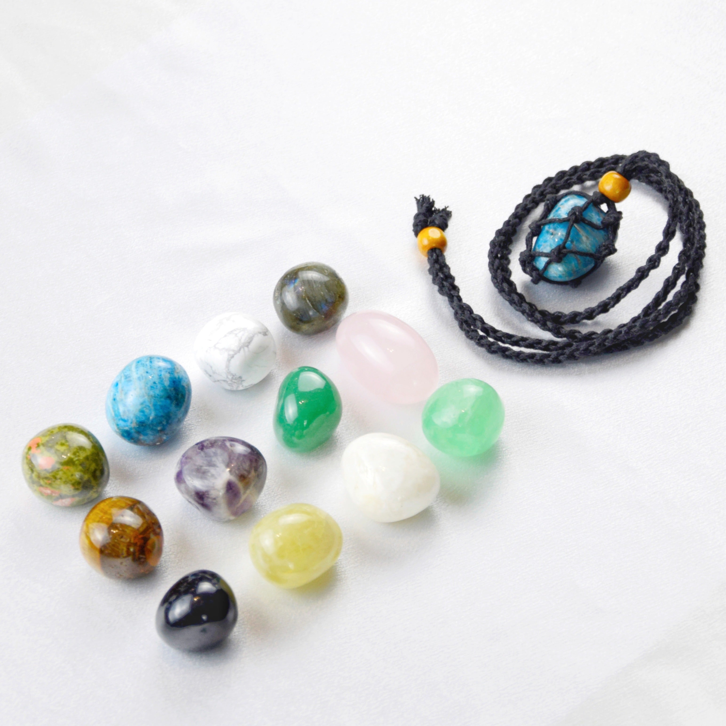 Natural Apatite stone on an adjustable black cord
