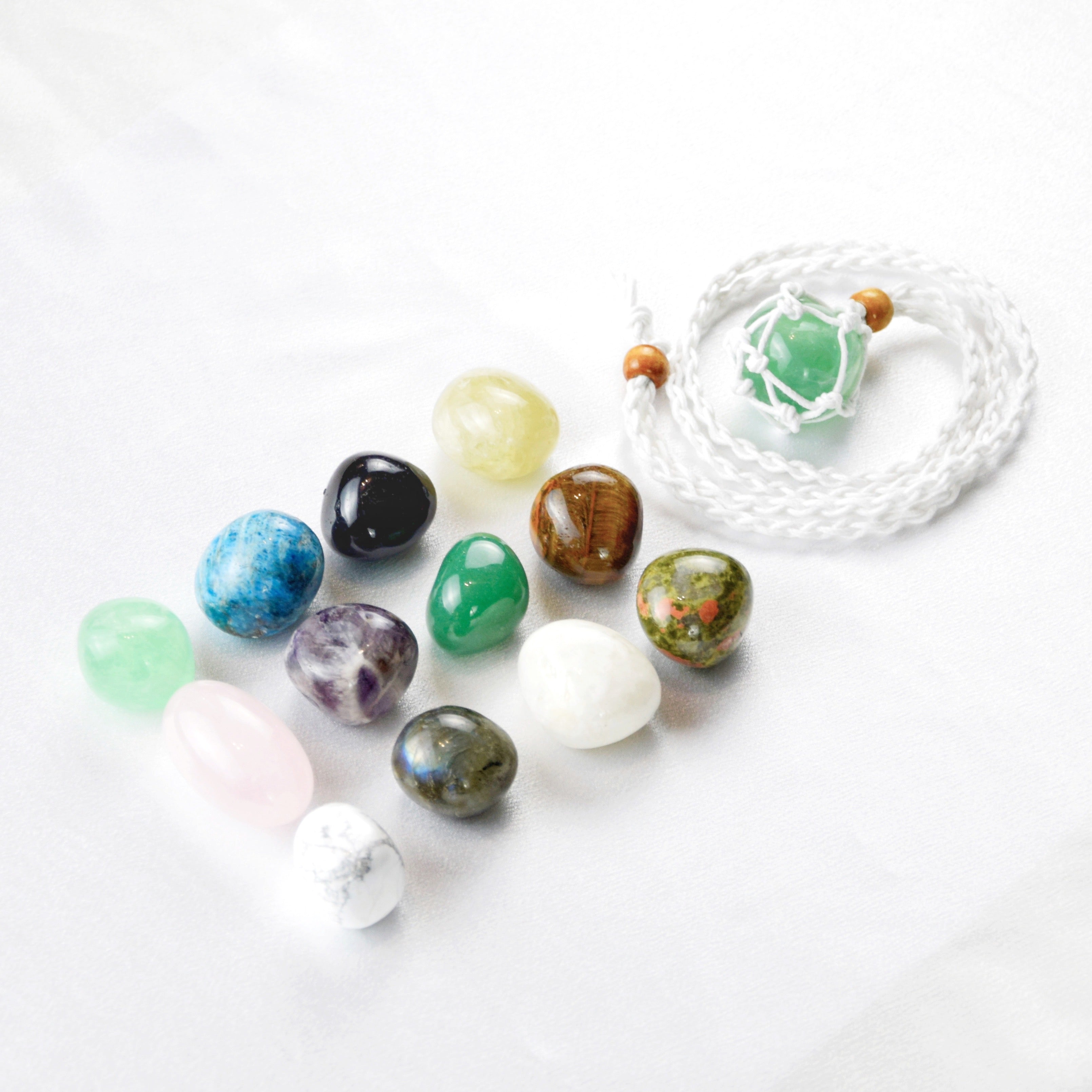 Natural Fluorite stone on an adjustable white cord