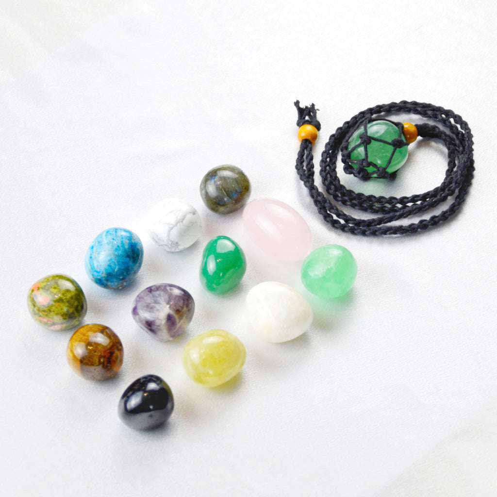 Natural Fluorite stone on an adjustable black cord