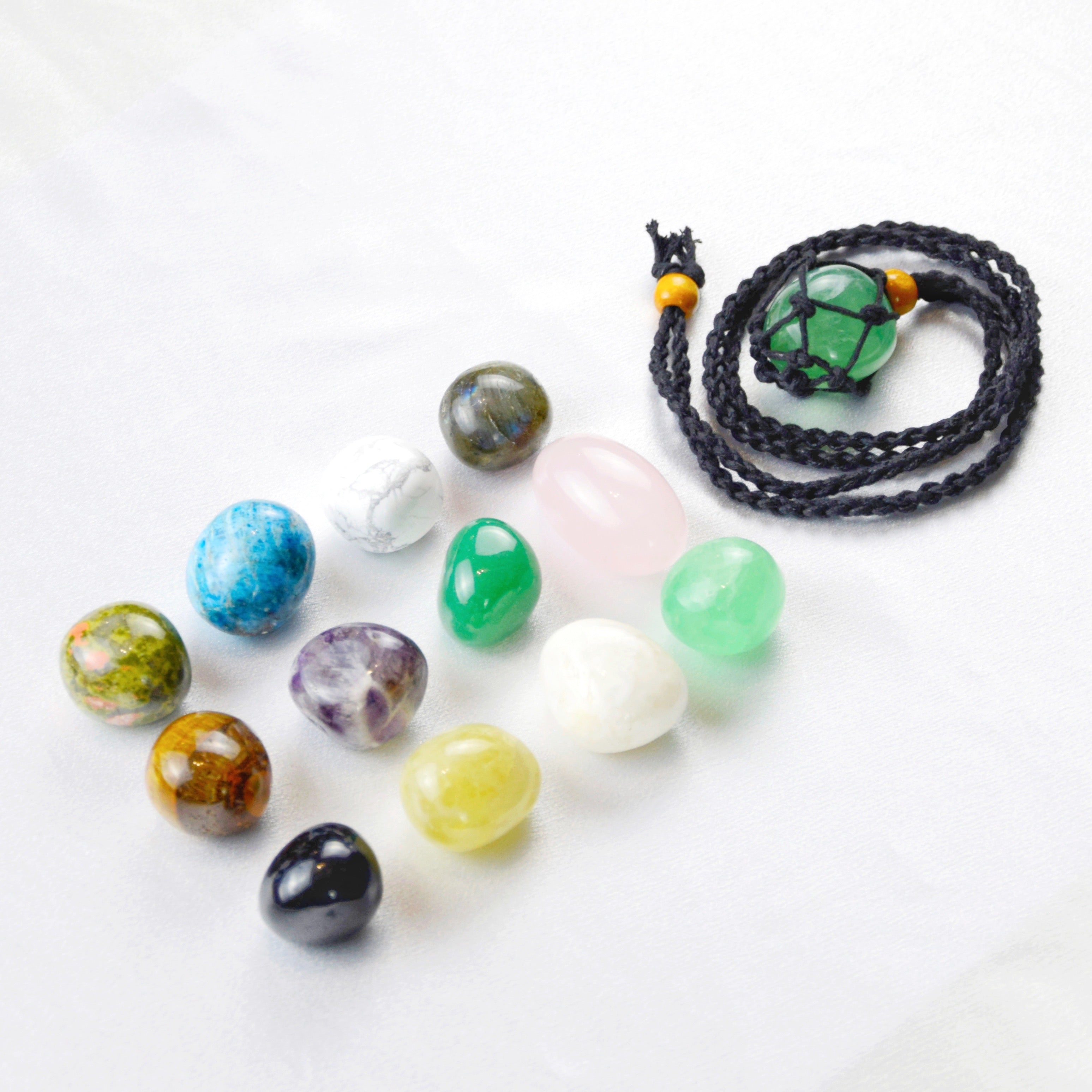 Natural Fluorite stone on an adjustable black cord