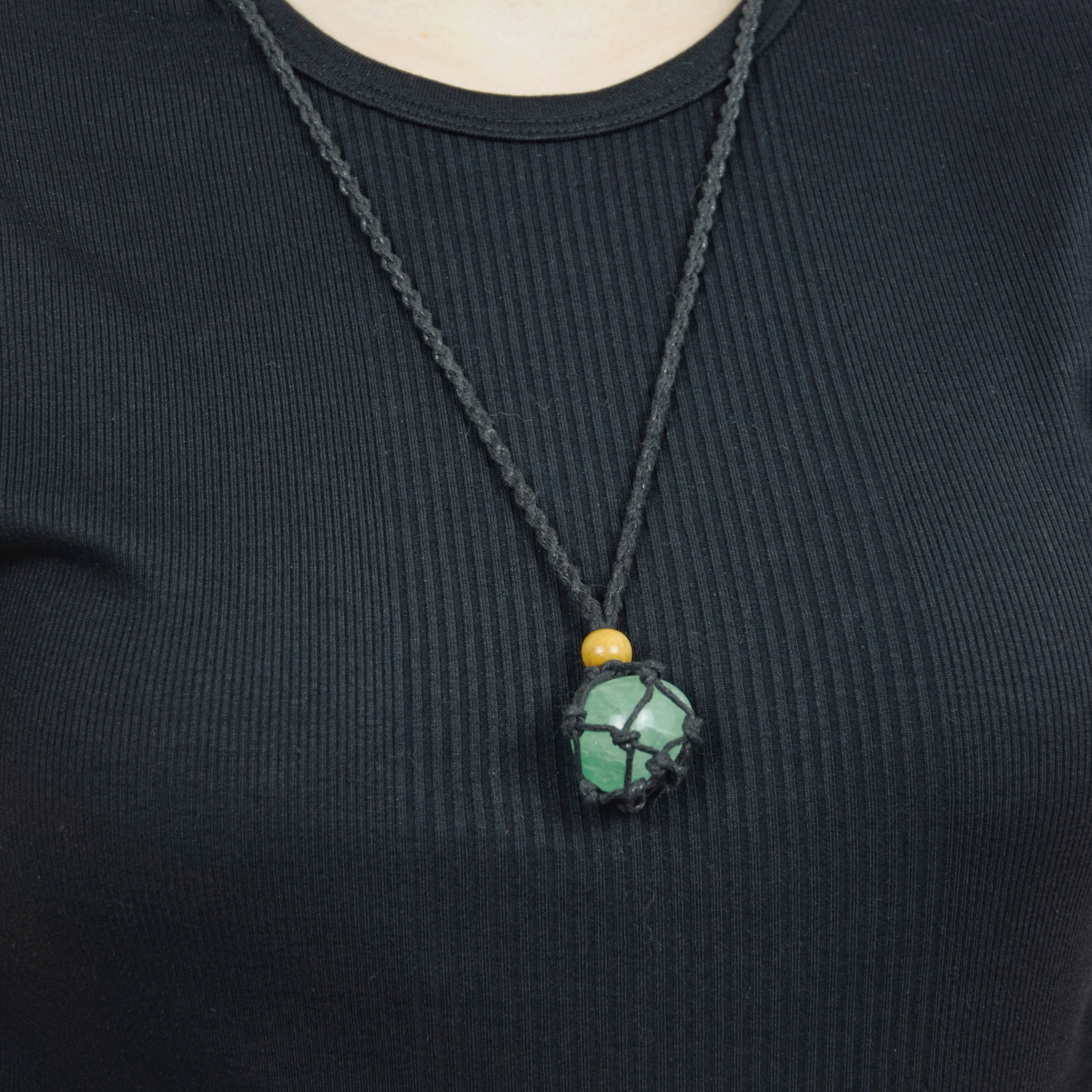 Natural Fluorite stone on an adjustable black cord