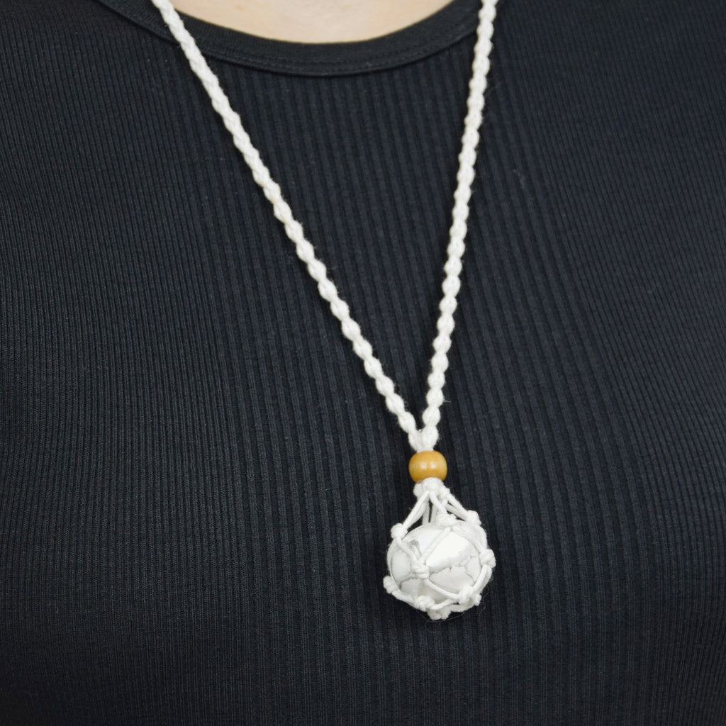 Natural Howlite stone on an adjustable white cord