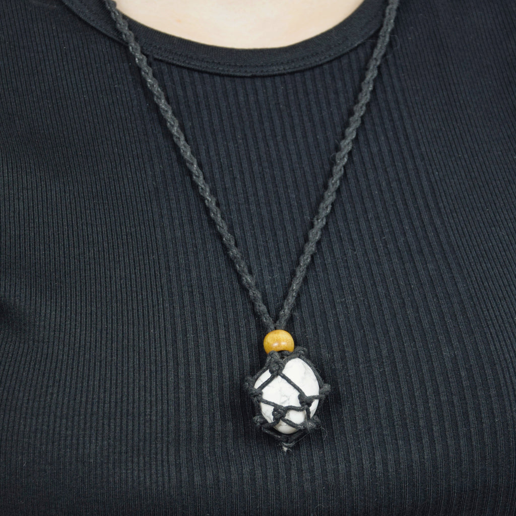 Natural Howlite stone on an adjustable black cord