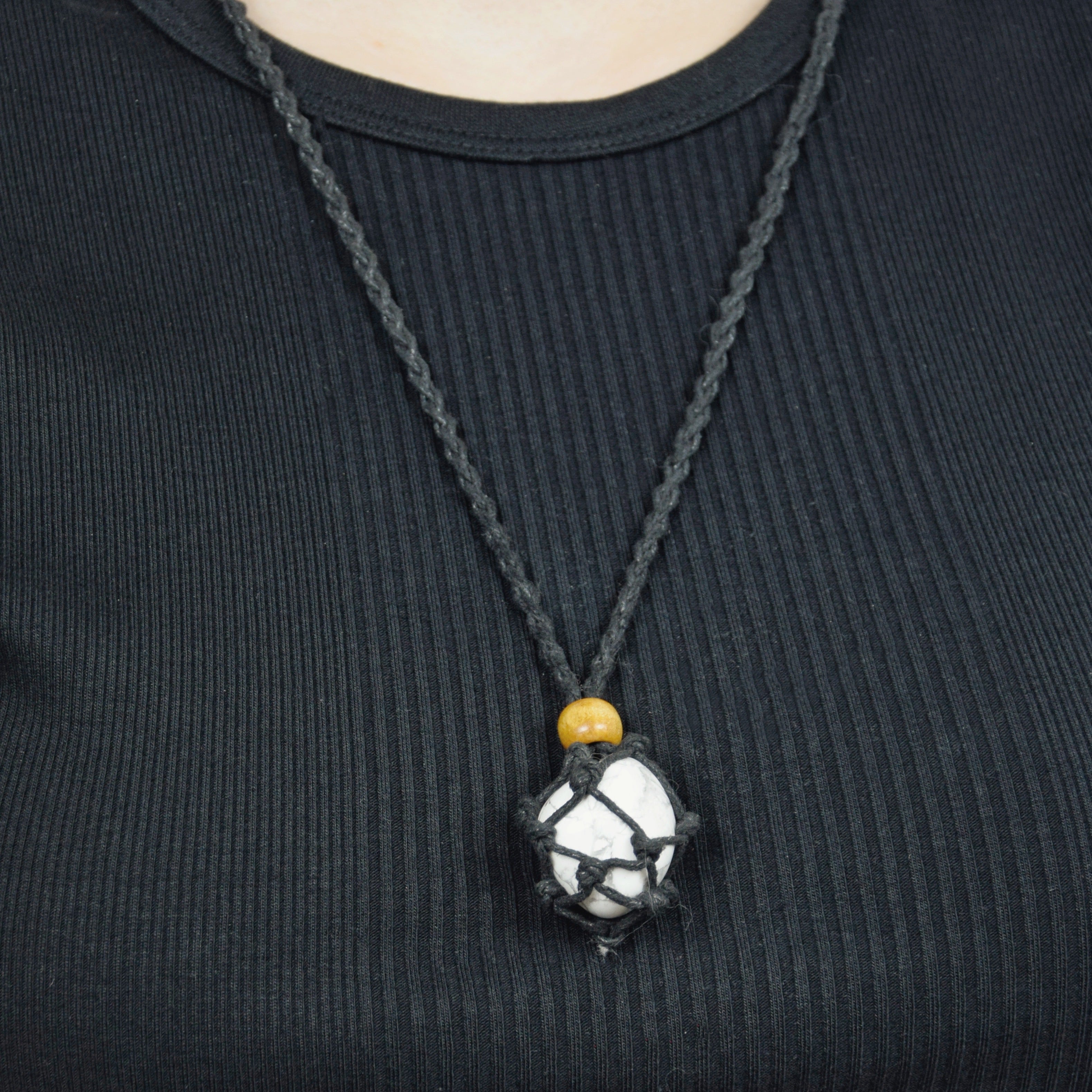 Natural Howlite stone on an adjustable black cord