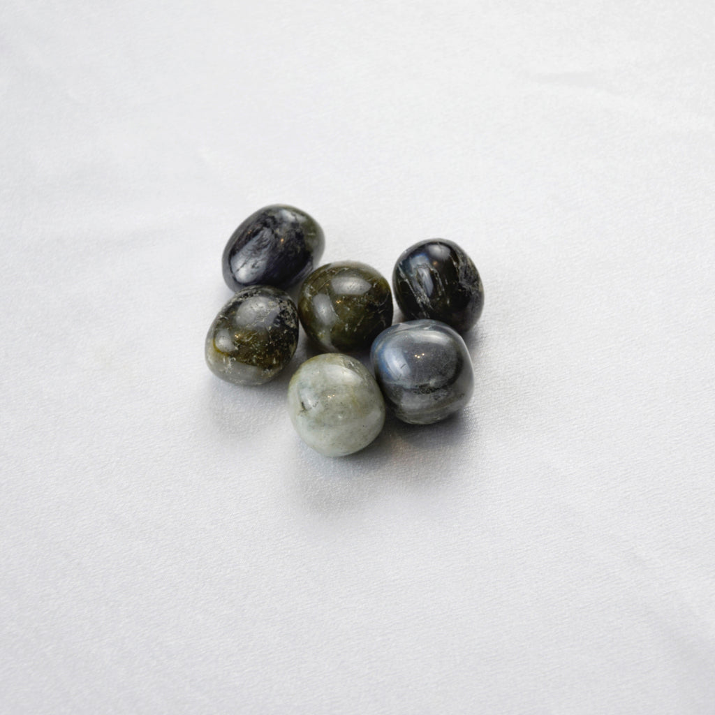 Natural Labradorite stone on an adjustable white cord