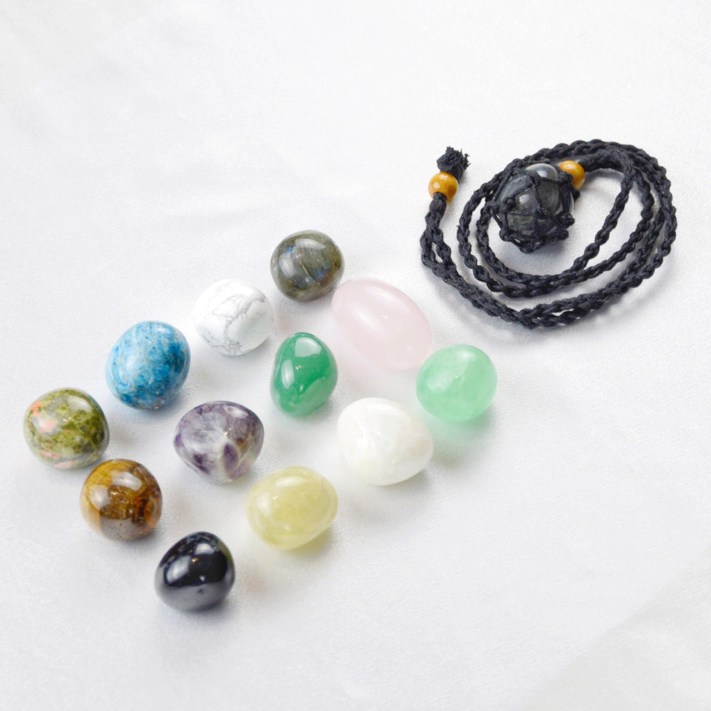 Natural Labradorite stone on an adjustable black cord