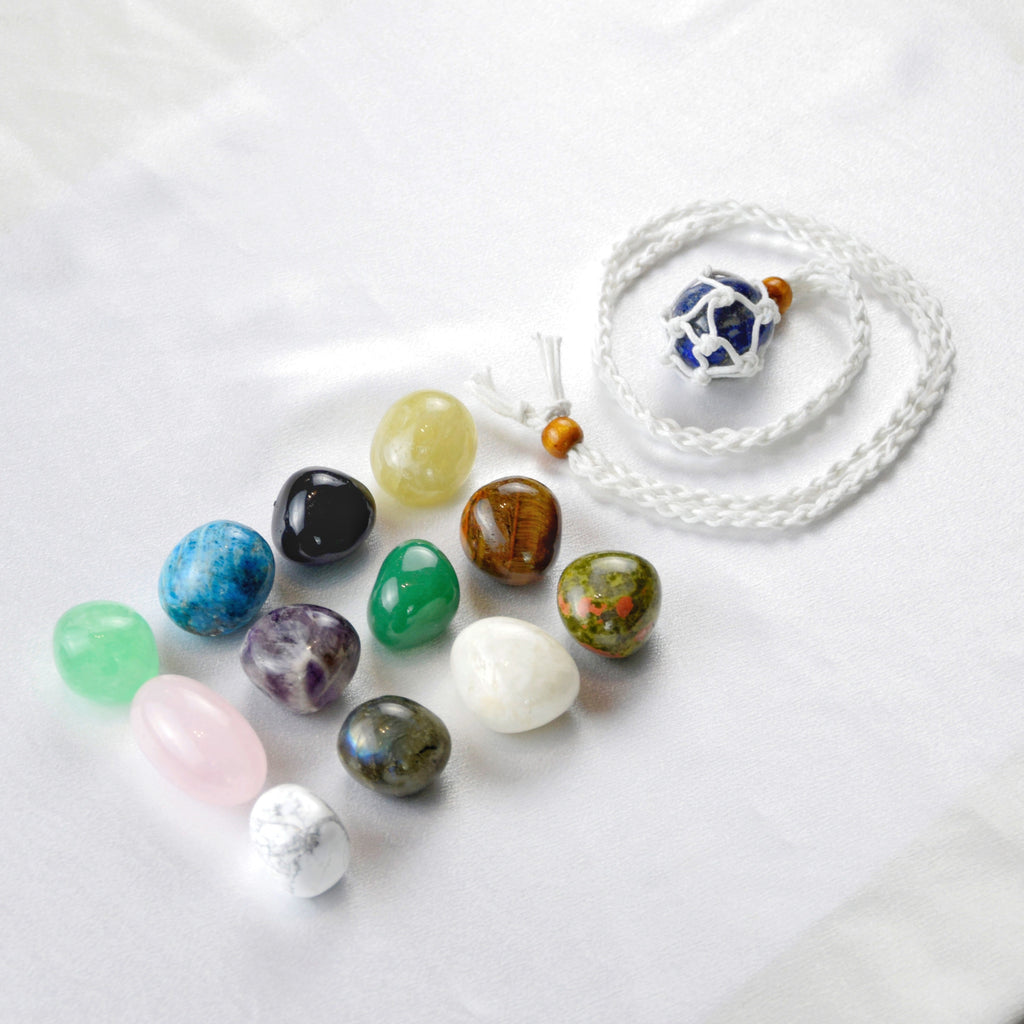 Natural Lapis Lazuli stone on an adjustable white cord