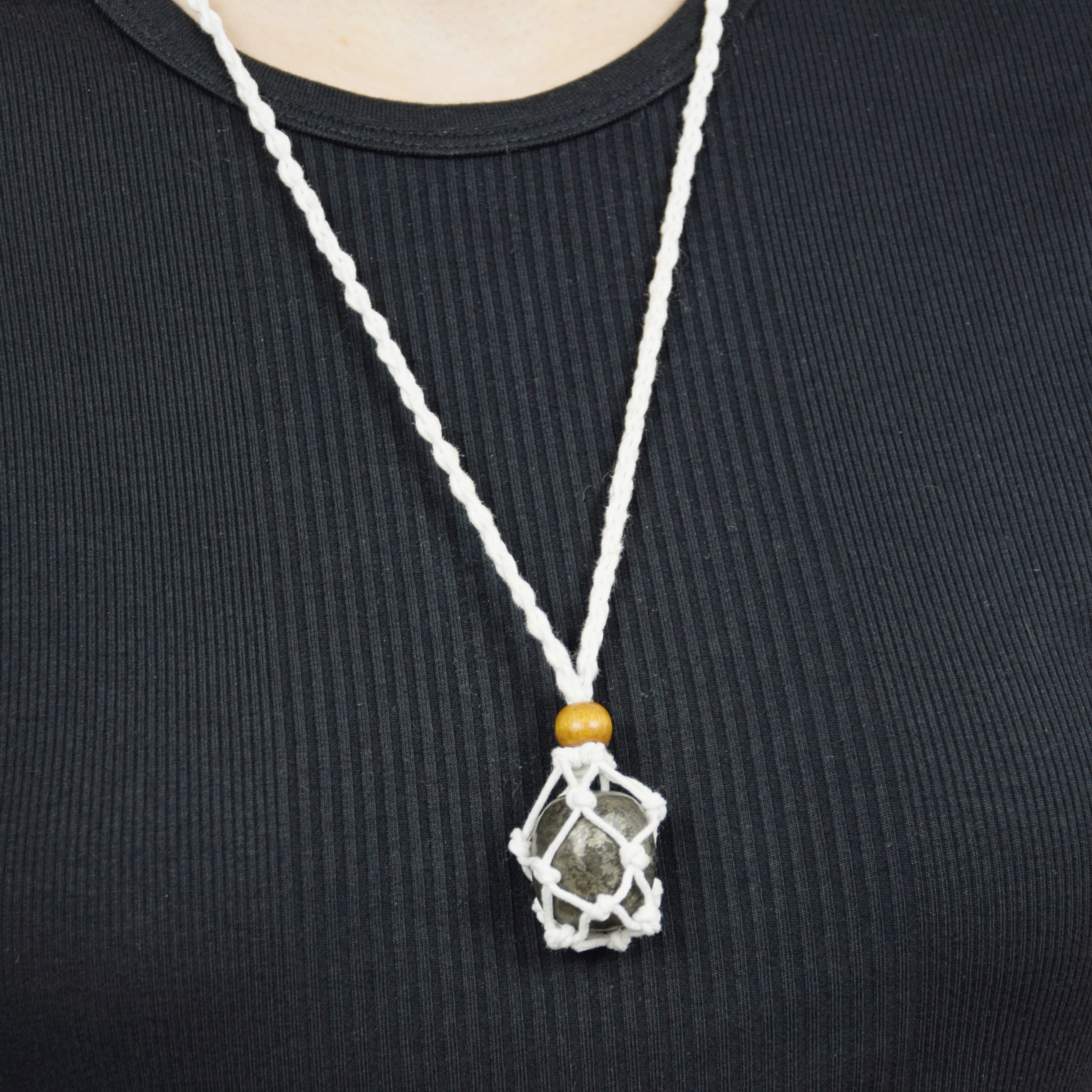 Natural Pyrite stone on an adjustable white cord