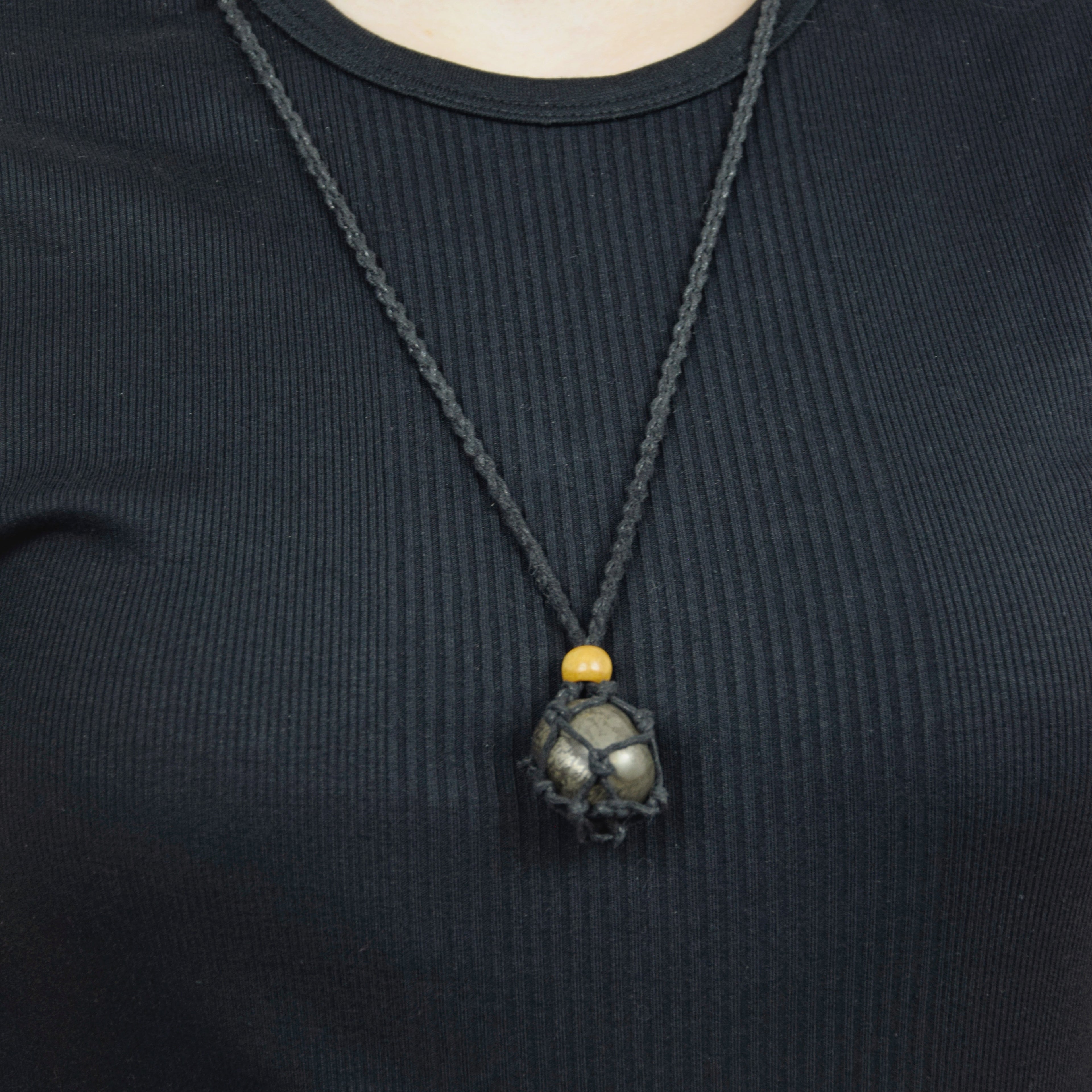 Natural Pyrite stone on an adjustable black cord