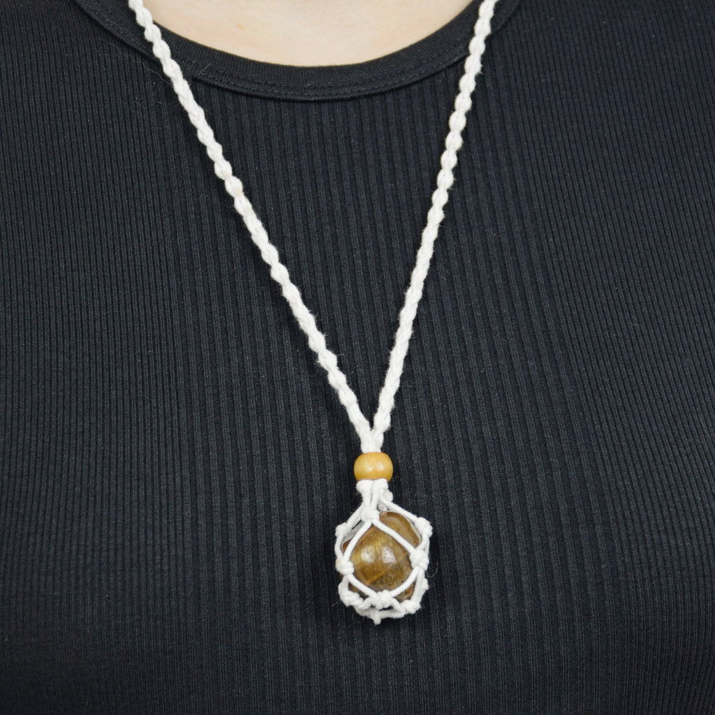 Natural Tiger’s Eye stone on an adjustable white cord