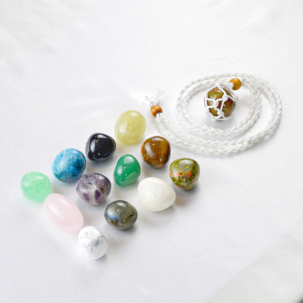 Natural Unakite stone on an adjustable white cord
