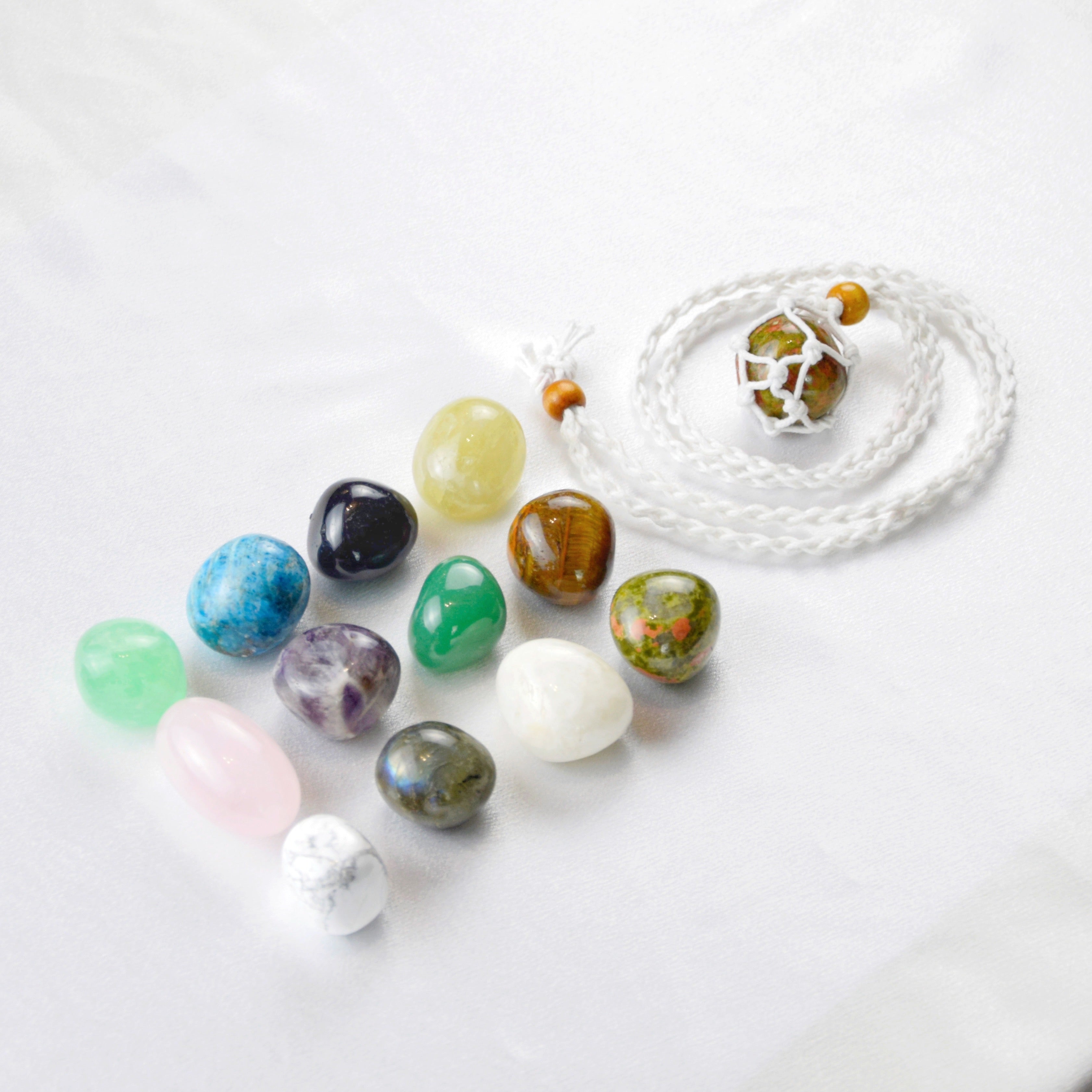 Natural Unakite stone on an adjustable white cord