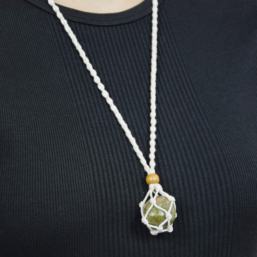 Natural Unakite stone on an adjustable white cord