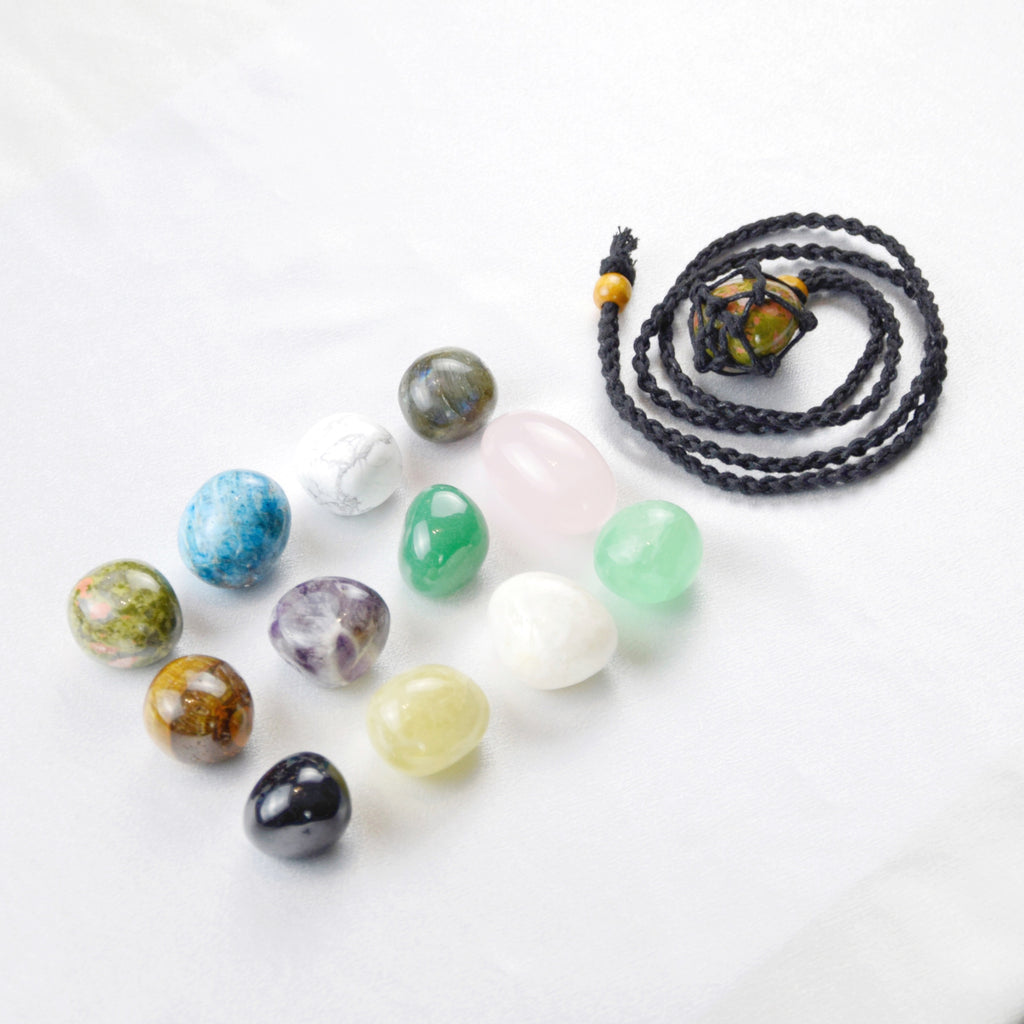 Natural Unakite stone on an adjustable black cord