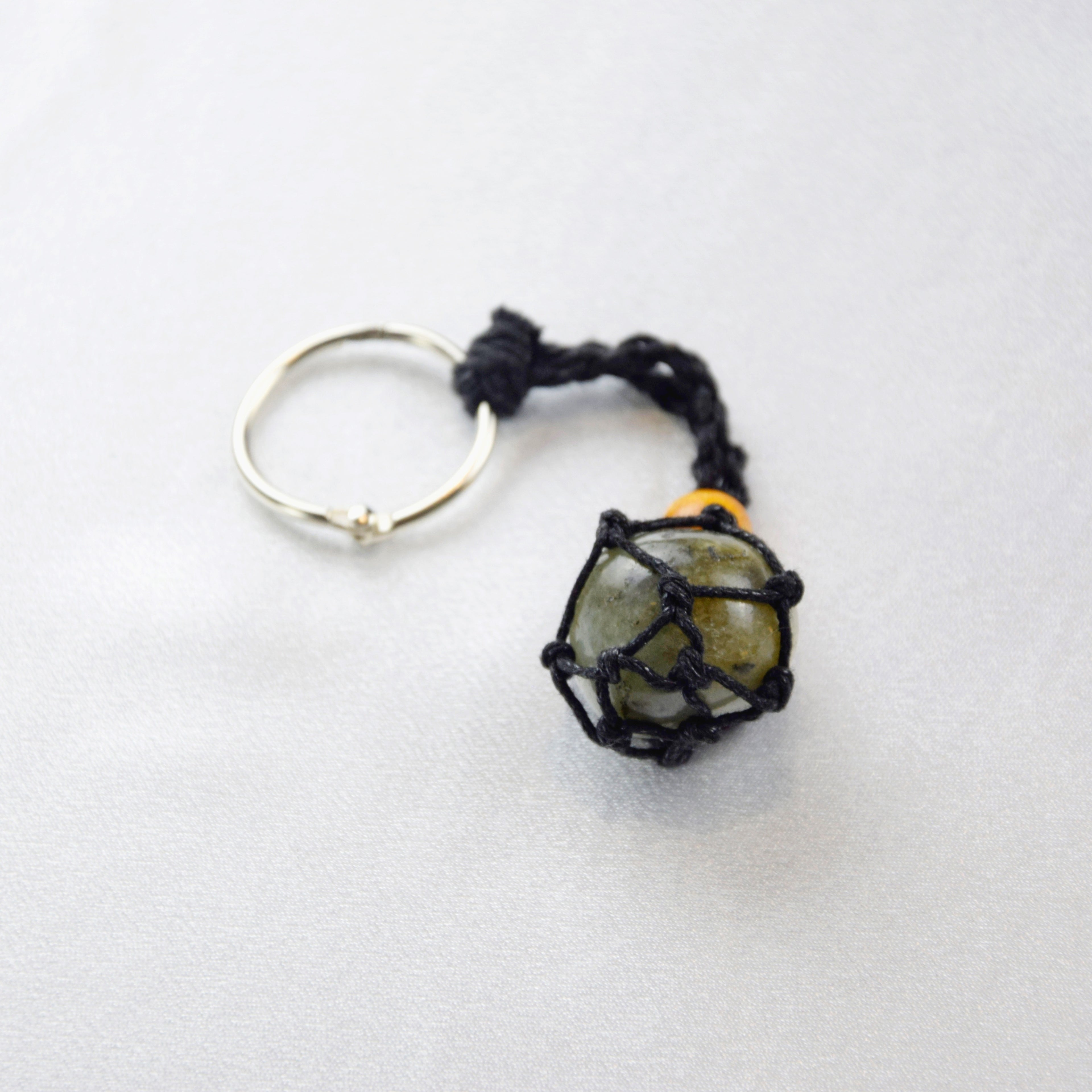 Keychain with a natural Labradorite stone on a cord