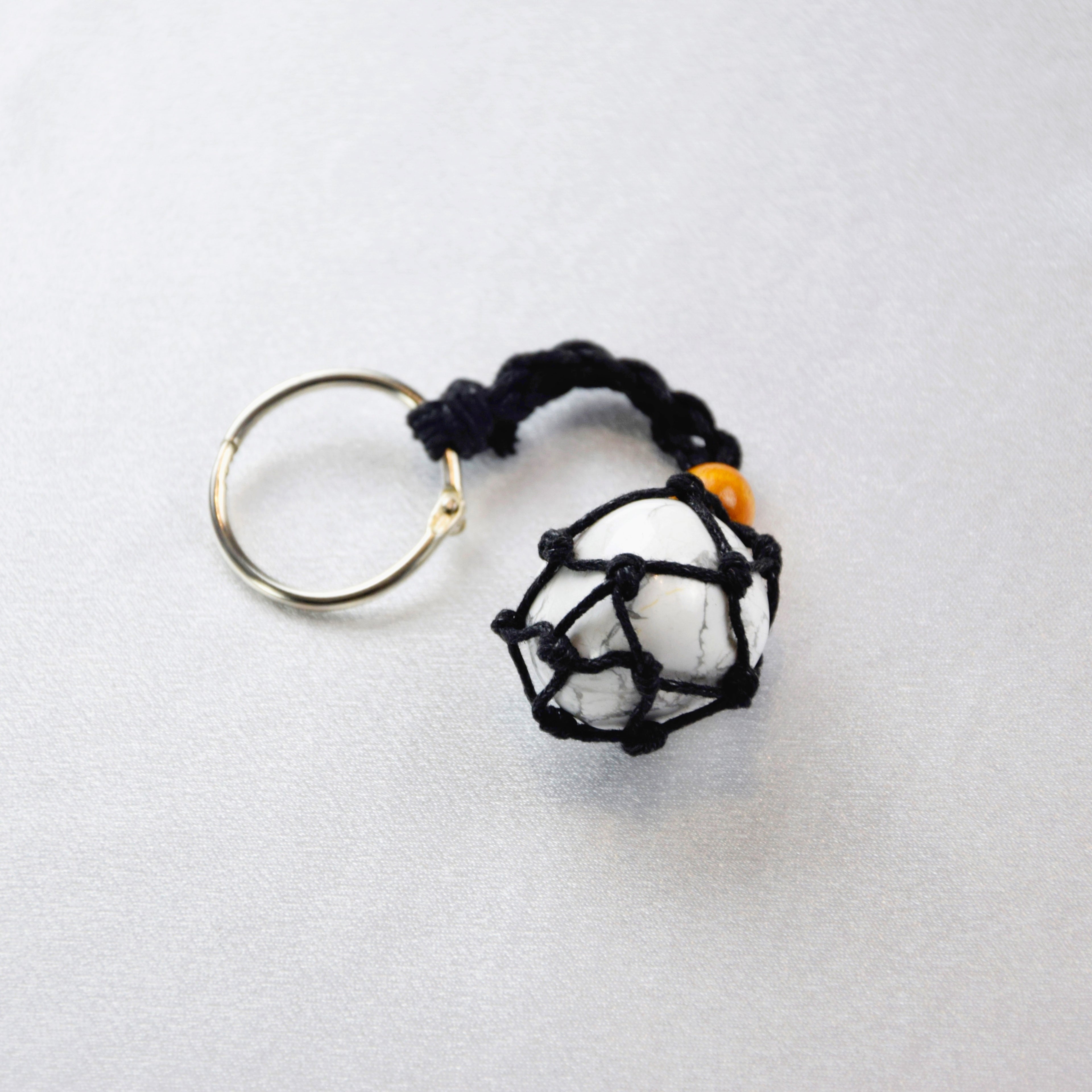 Keychain with a natural Howlite stone on a cord