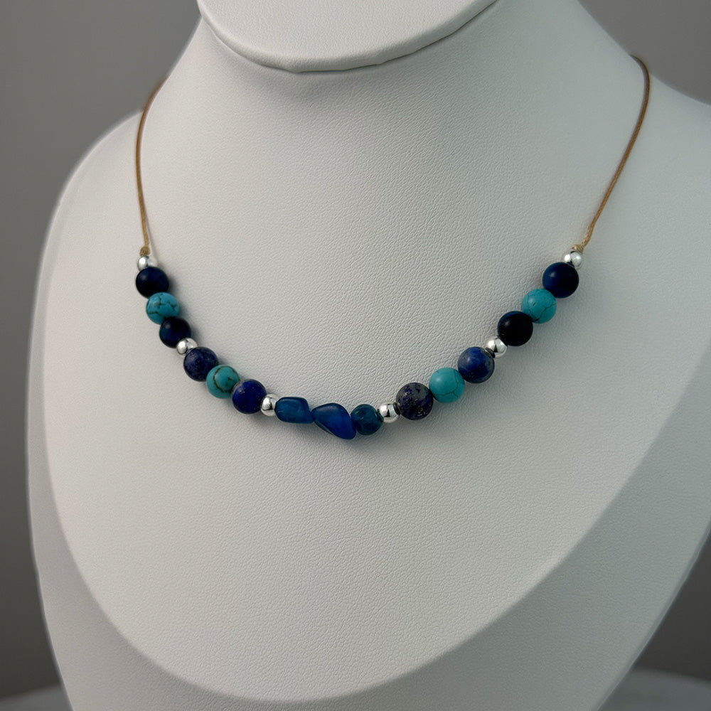 Necklace made of natural Apatite, Turquoise, and Lapis Lazuli beads