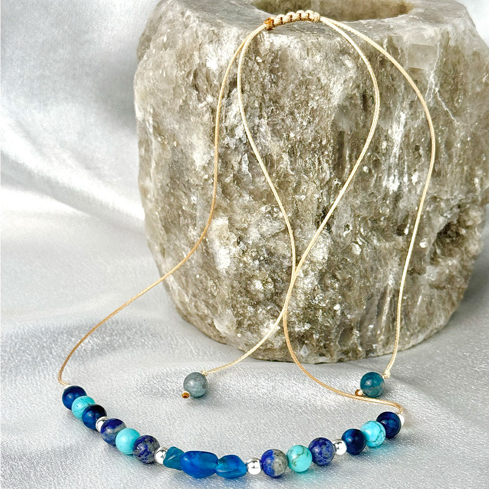 Necklace made of natural Apatite, Turquoise, and Lapis Lazuli beads