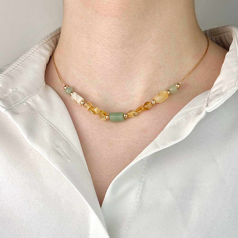Necklace made of natural Citrine and Aventurine beads