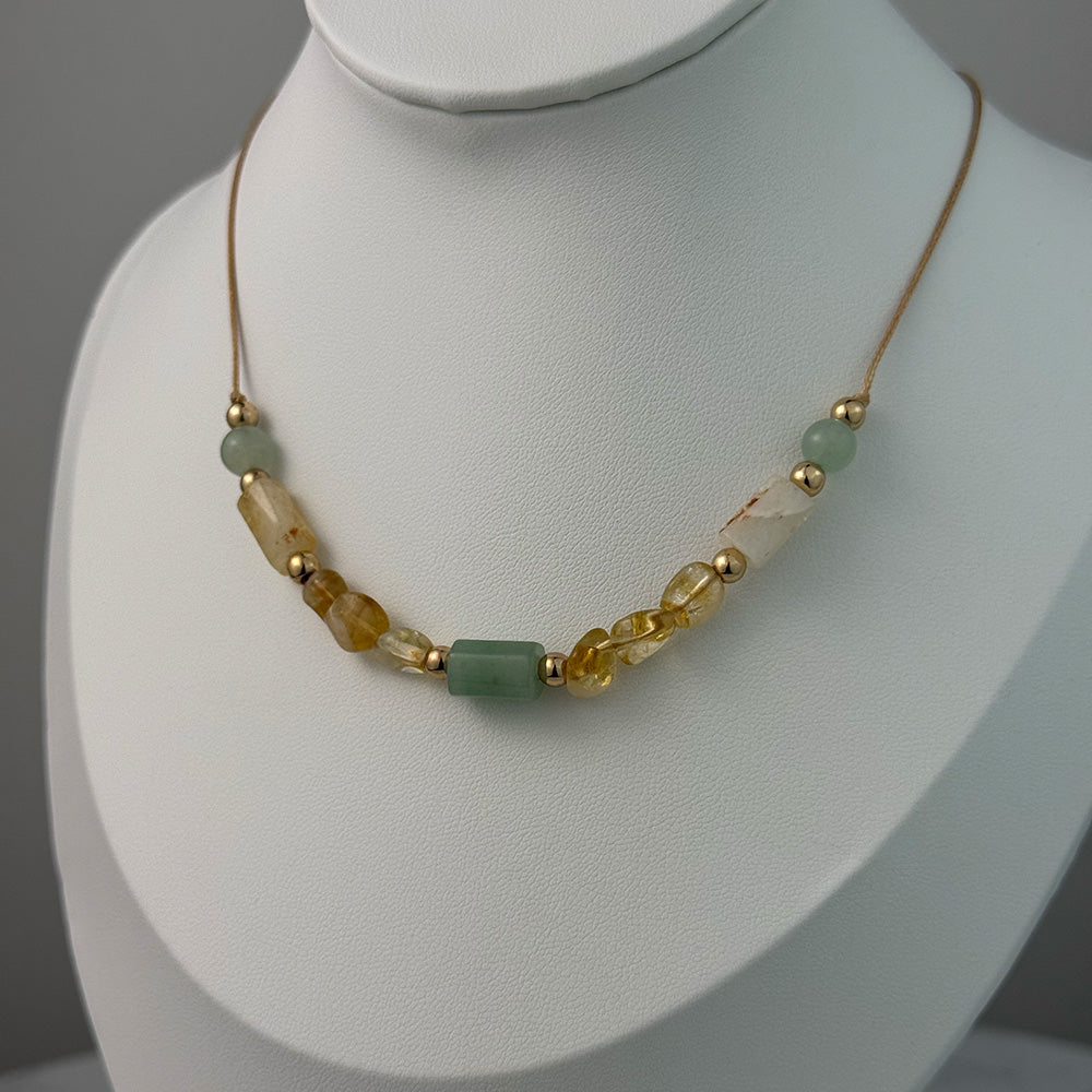 Necklace made of natural Citrine and Aventurine beads