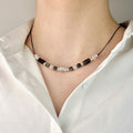 Necklace made of natural Black Quartz, White Jade, and Black Labradorite beads