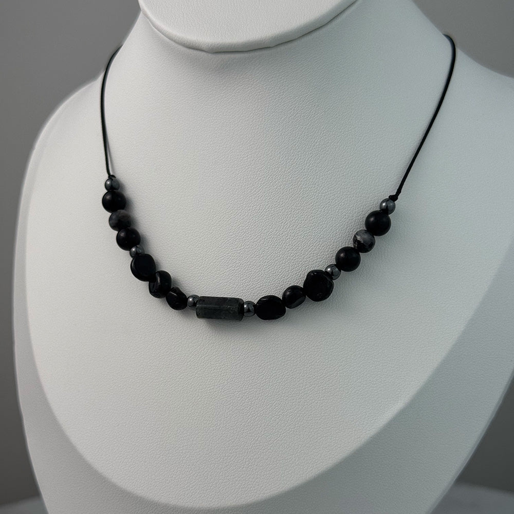 Necklace made of natural Black Tourmaline and Black Labradorite beads