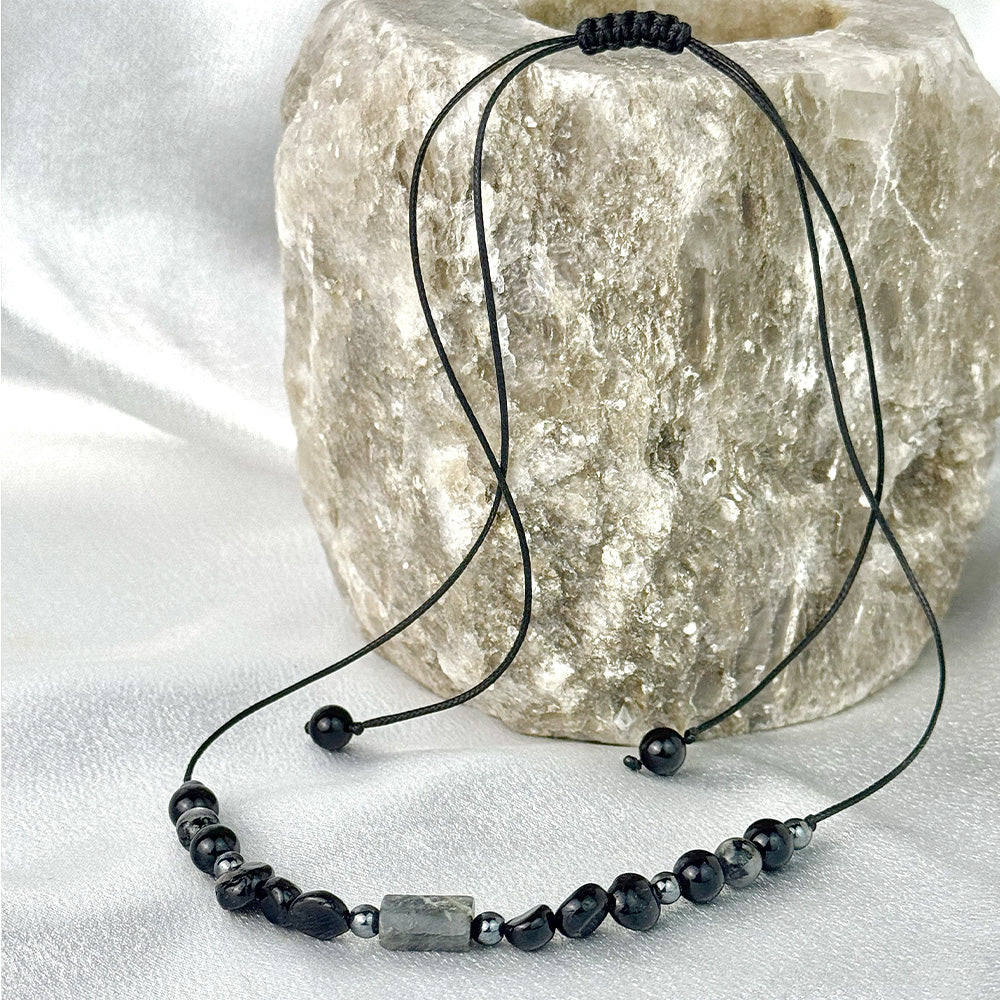 Necklace made of natural Black Tourmaline and Black Labradorite beads