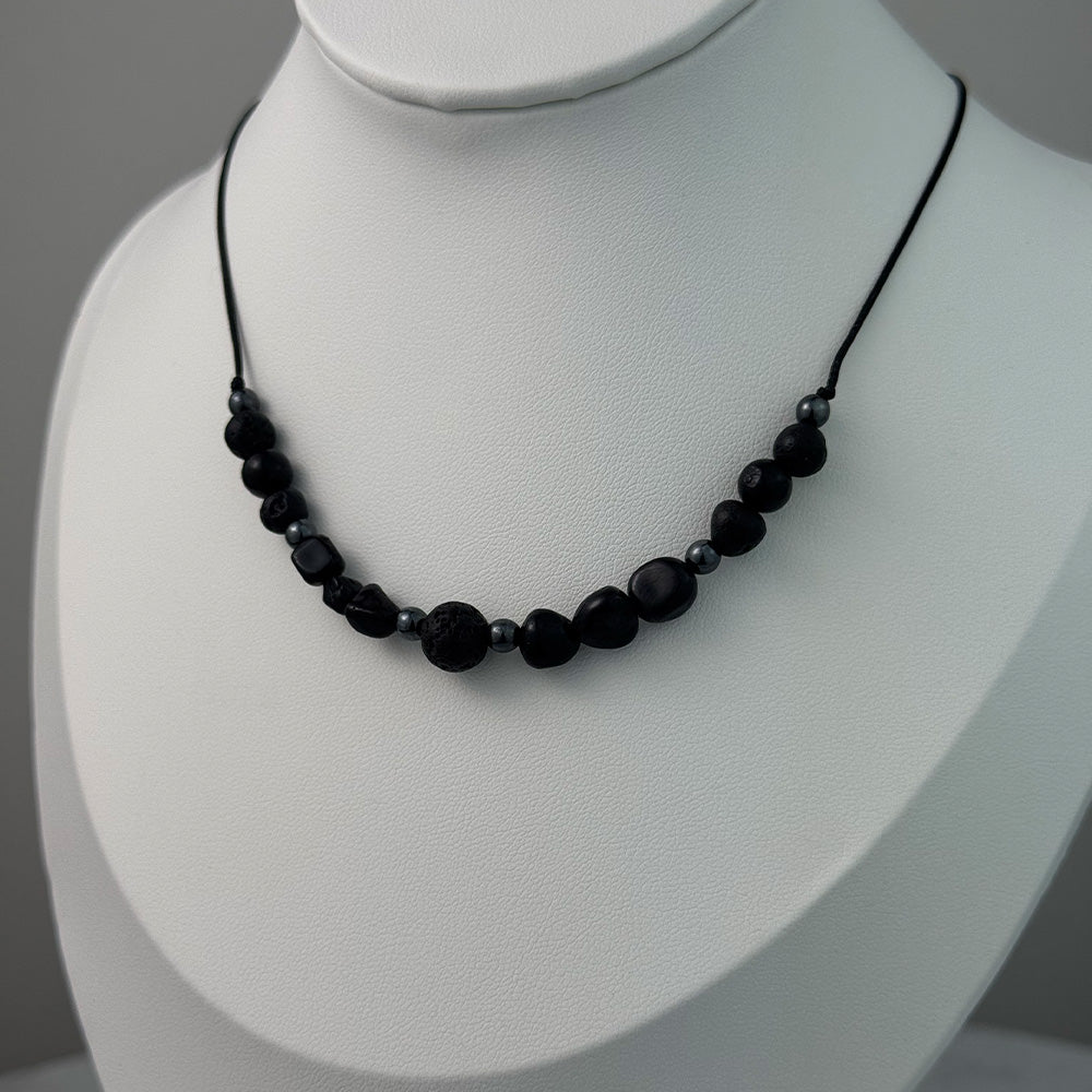 Necklace made of natural Black Tourmaline and Lava Stone beads