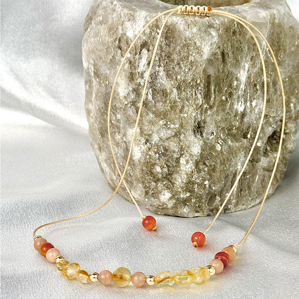 Necklace made of natural Sunstone, Citrine, and Carnelian beads