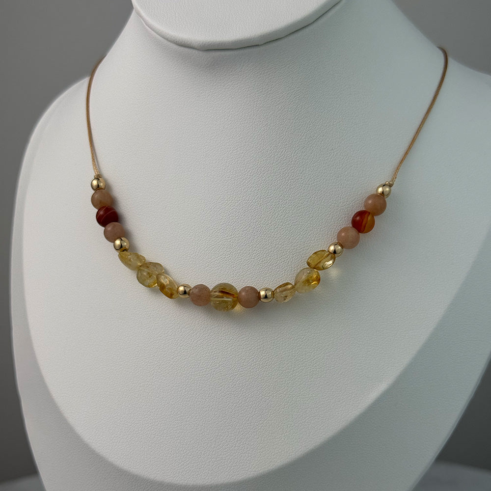 Necklace made of natural Sunstone, Citrine, and Carnelian beads