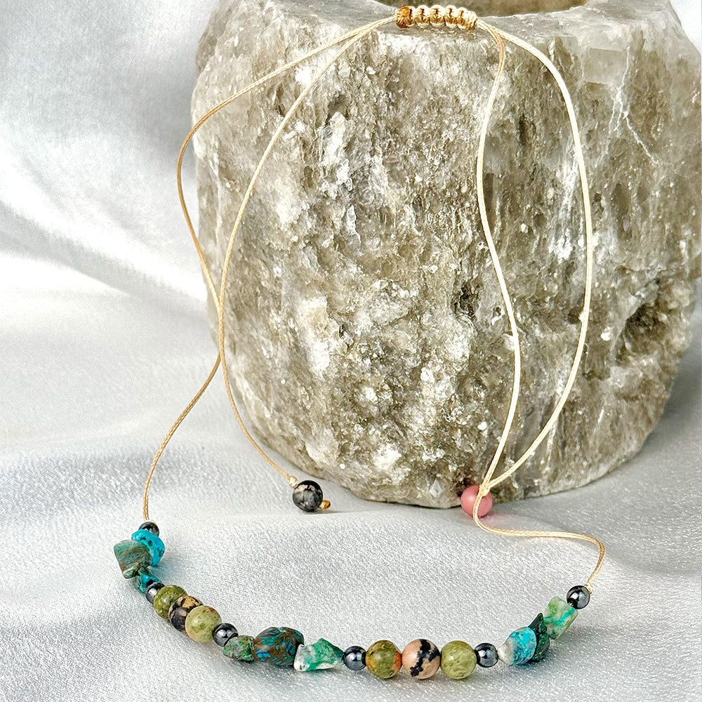 Necklace made of natural Rhodonite, Unakite, and Turquoise beads
