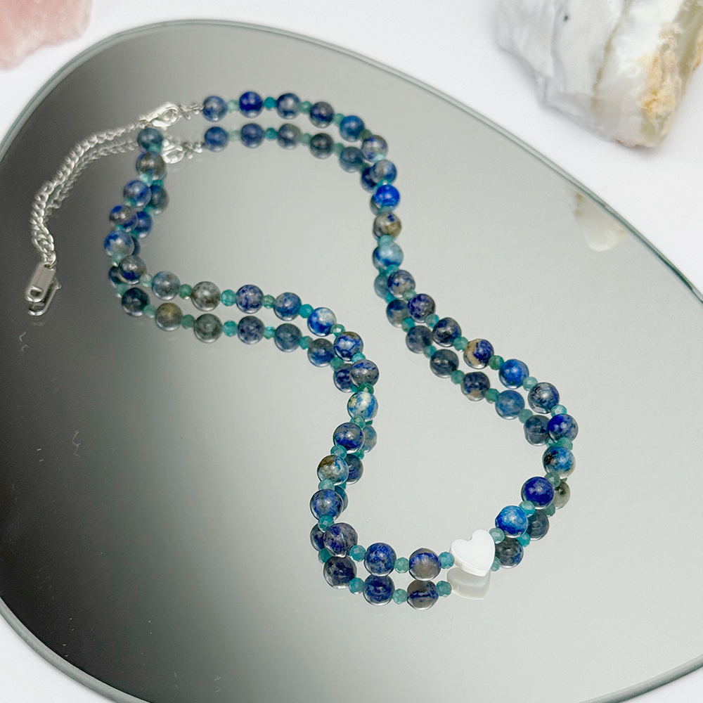 Apatite Lapis Lazuli Pearl Necklace on Chain