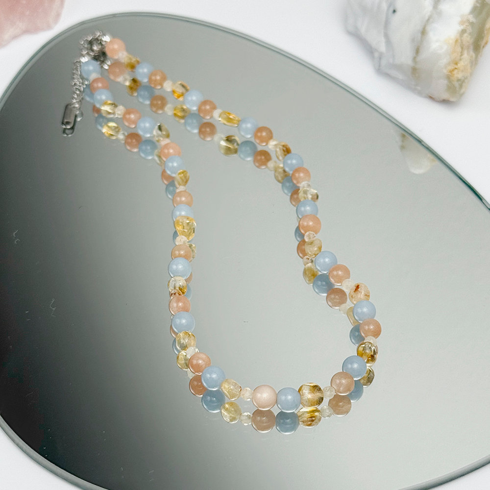 Citrine Angelite Sunstone Necklace on Chain