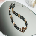 Collar de ojo de tigre, lava, turmalina, jaspe cebra en cadena