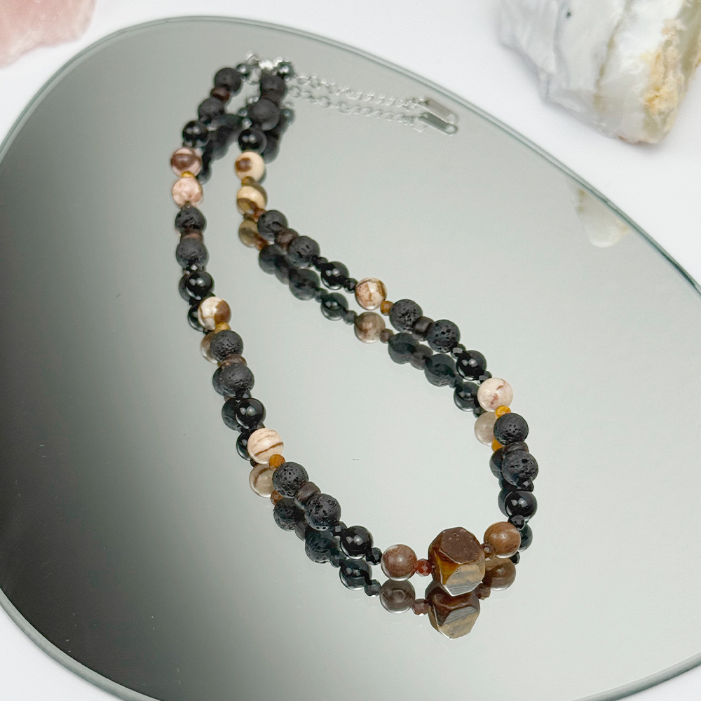 Tiger Eye Lava Tourmaline Zebra Jasper Necklace on Chain
