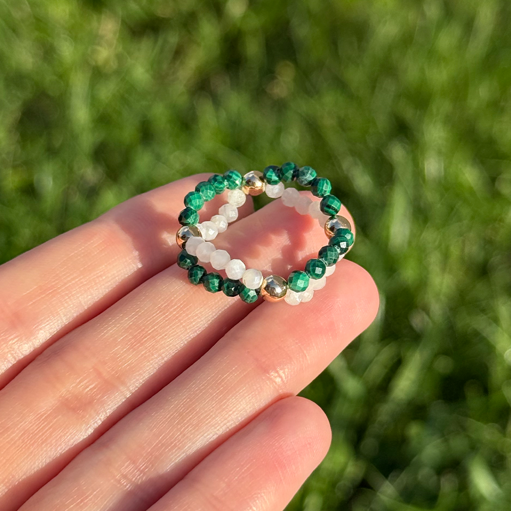 Double Moonstone Malachite Ring